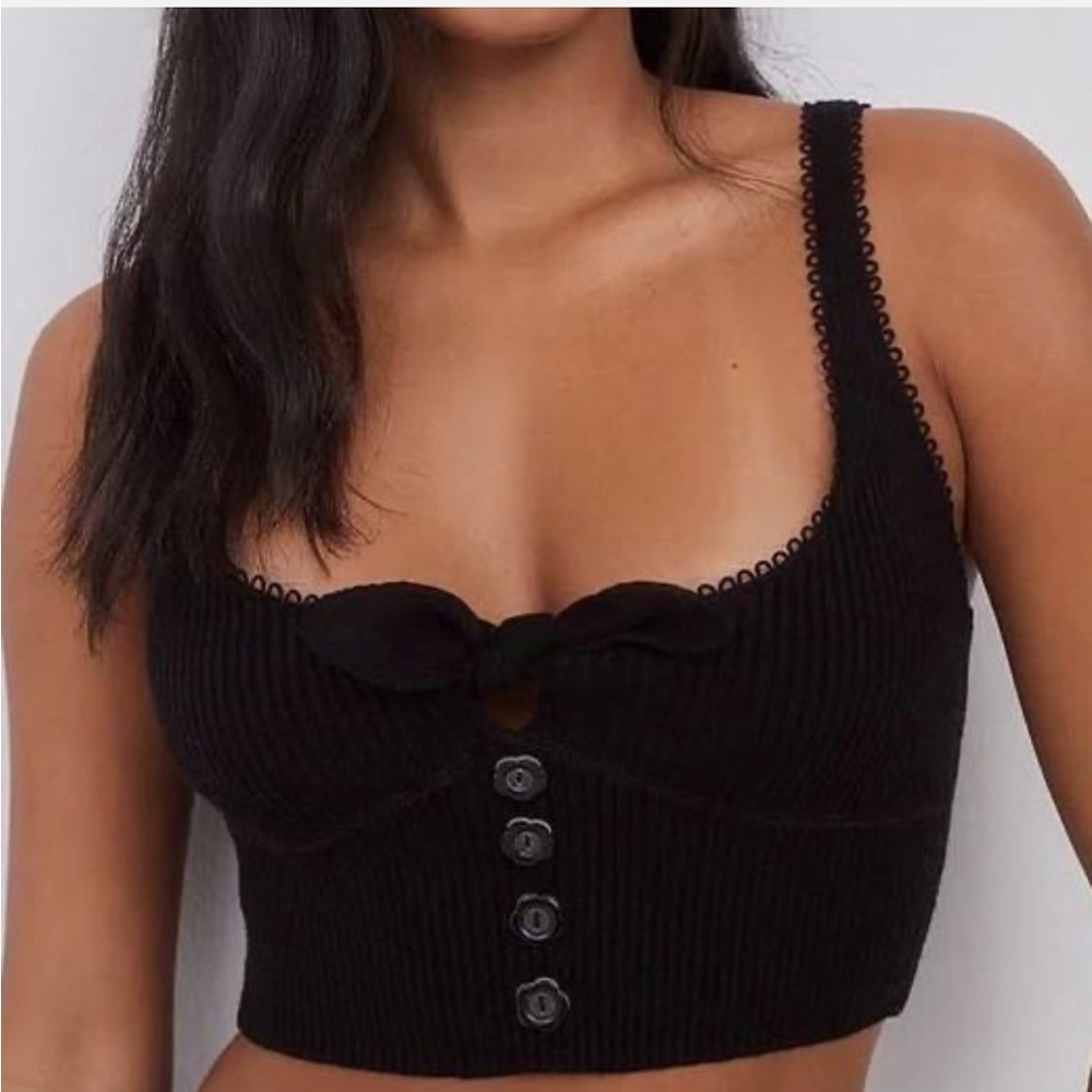 For Love And Lemons Black Ribbed Sleeveless Crop Top